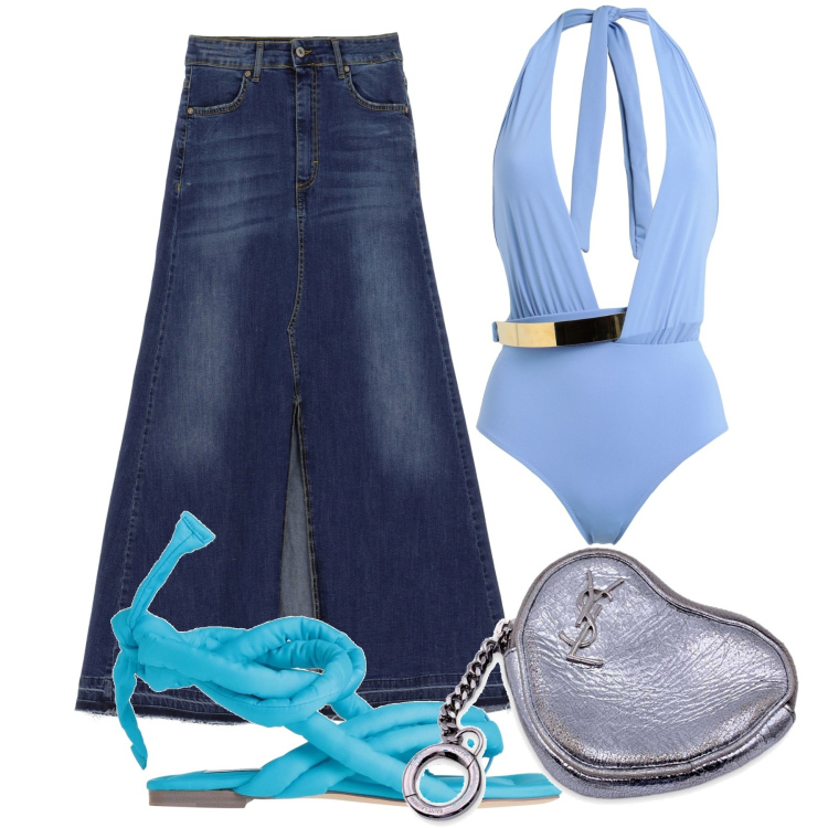 Outfit donna - Total look #1696632. Stile Chic per Serata fuori. Abbinamento con infradito, portafogli, costumi interi, gonne lunghe.