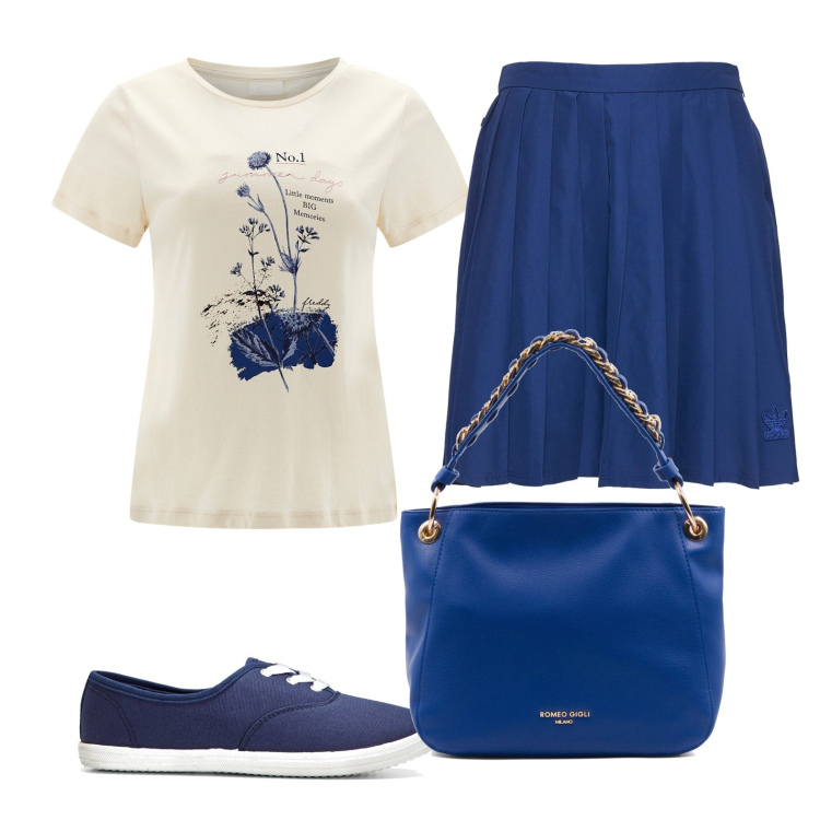 Outfit donna - La borsa Romeo Gigli. Stile Casual chic per Ufficio. Abbinamento con sneakers, t-shirt, borse a spalla, gonne.