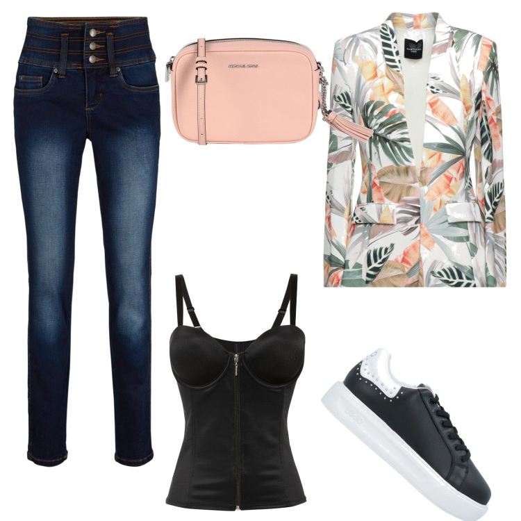 Outfit donna - Total look #1696936. Stile Casual per Tutti i giorni. Abbinamento con blazer, borse a tracolla, sneakers, jeans, body.