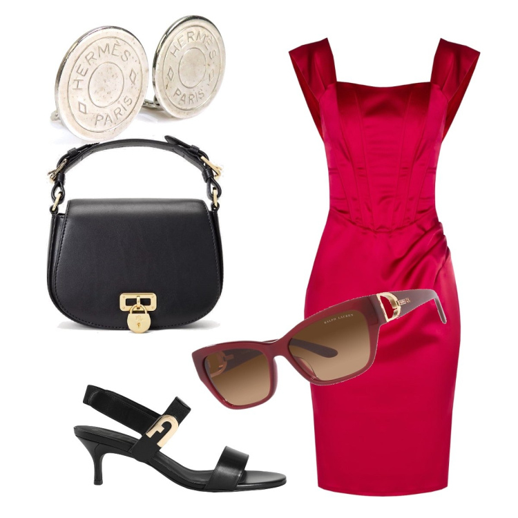 Outfit donna - Appuntamento per colazione. Stile Bon Ton per Tutti i giorni. Abbinamento con sandali in pelle, orecchini, vestiti a tubino, borse a tracolla, occhiali da sole.