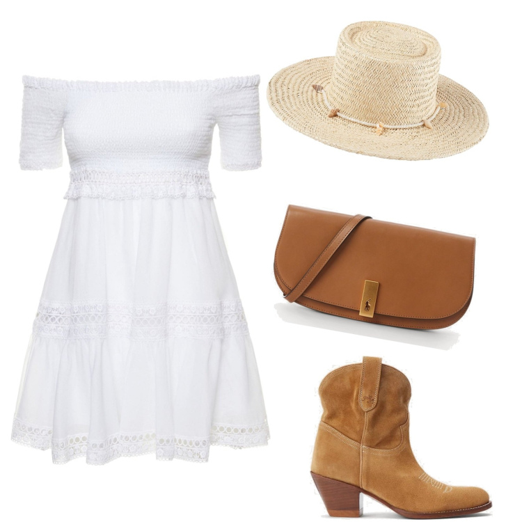 Outfit donna - Vestito e stivaletto. Stile Glamour per Tutti i giorni. Abbinamento con stivaletti, clutch, cappelli, vestiti.
