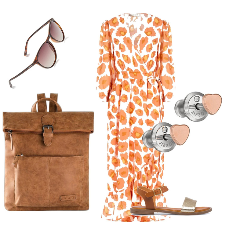 Outfit donna - Total look #1697308. Stile Basic per Tutti i giorni. Abbinamento con zaini, vestiti chemisier, sandali in pelle, occhiali da sole, orecchini.