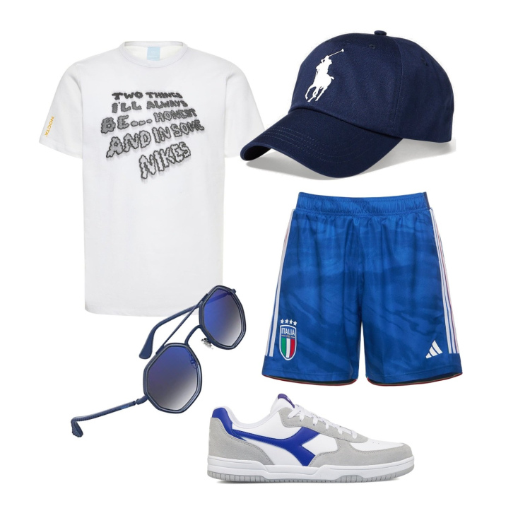 Outfit uomo - Ghost outfitter - agosto. Stile Casual per Tutti i giorni. Abbinamento con cappelli, sneakers, occhiali da sole, t-shirt, shorts.