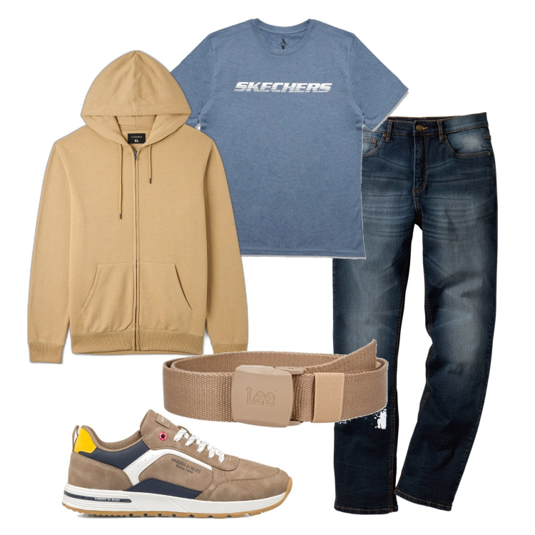 Outfit uomo - Felpa leggera. Stile Casual per Tutti i giorni. Abbinamento con jeans dritti, felpe con cappuccio, sneakers, t-shirt, cinture.