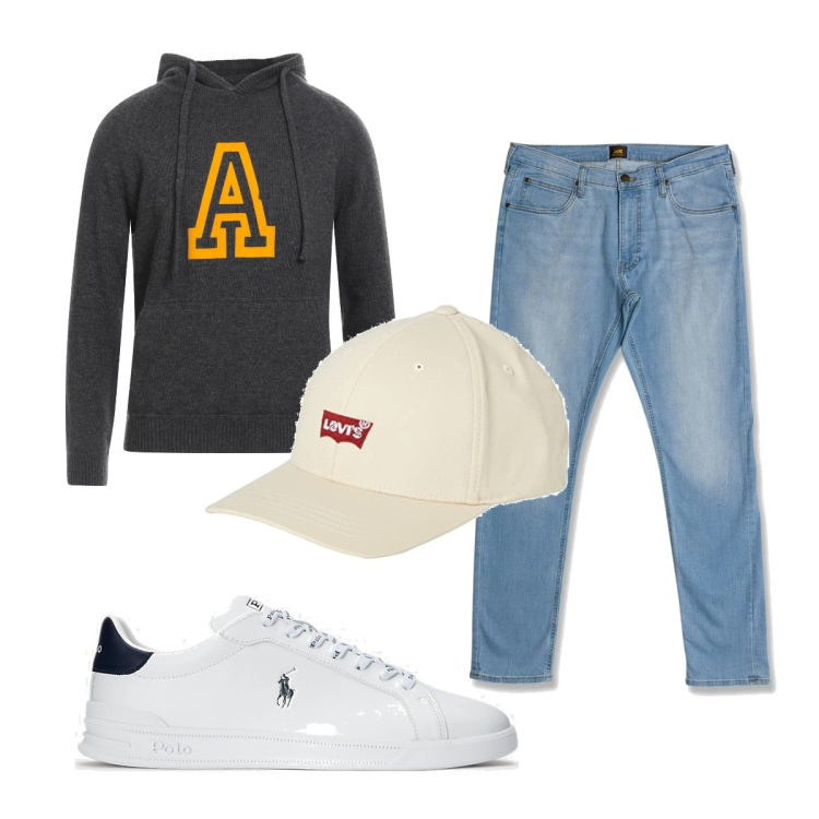 Outfit uomo - Total look #1697640. Stile Casual per Tutti i giorni. Abbinamento con pullovers, sneakers, jeans slim fit, cappelli con visiera.