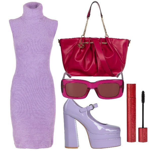 Outfit donna - Smanicato in maglia. Stile Sexy per Ufficio. Abbinamento con décolleté, borse a spalla, vestiti senza maniche, occhiali da sole, mascara.