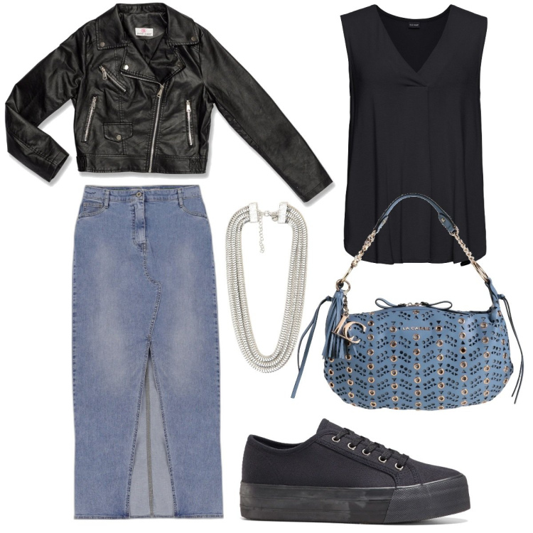 Outfit donna - Total look #1697923. Stile Urban per Tutti i giorni. Abbinamento con sneakers, top, borse a spalla, gonne lunghe, collane, cappotti.