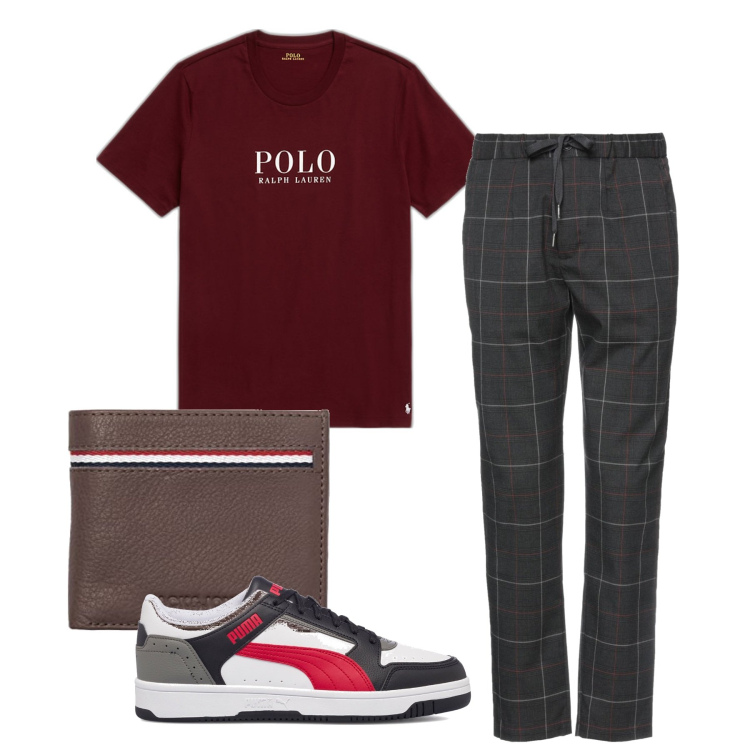 Outfit uomo - Pantalacci a quadri. Stile Trendy per Tutti i giorni. Abbinamento con pantaloni, t-shirt, sneakers, portafogli.
