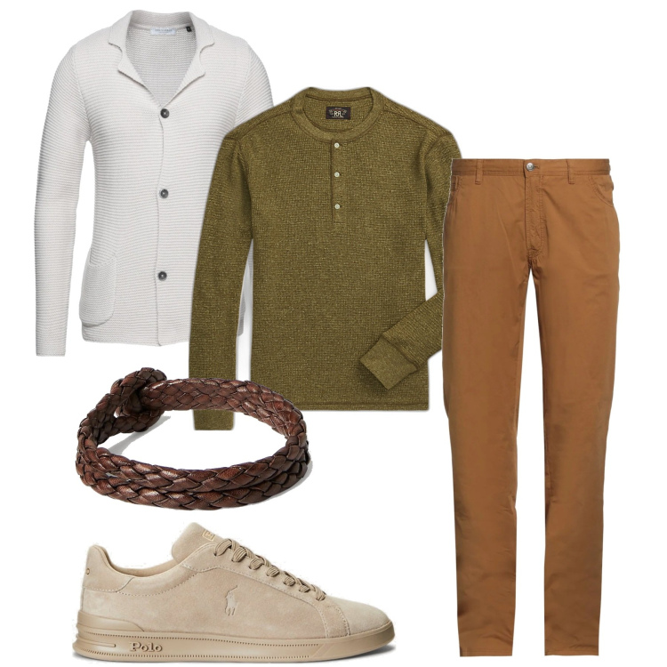 Outfit uomo - Toni autunnali. Stile Casual per Tutti i giorni. Abbinamento con giacche, pantaloni, sneakers, braccialetti, t-shirt.