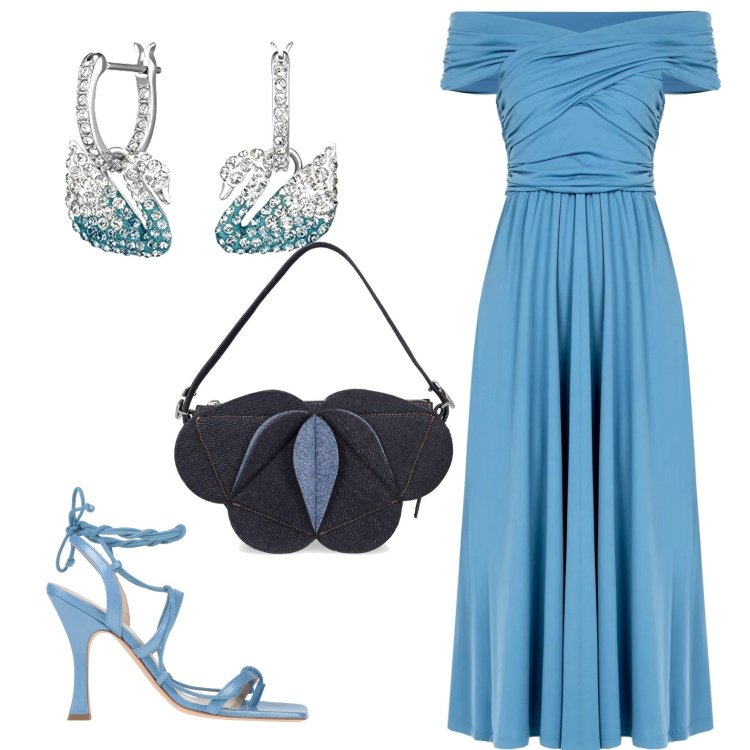 Outfit donna - Cerimonia serale. Stile Chic per Cerimonia. Abbinamento con infradito, vestiti midi/longuette, orecchini, borse a spalla.