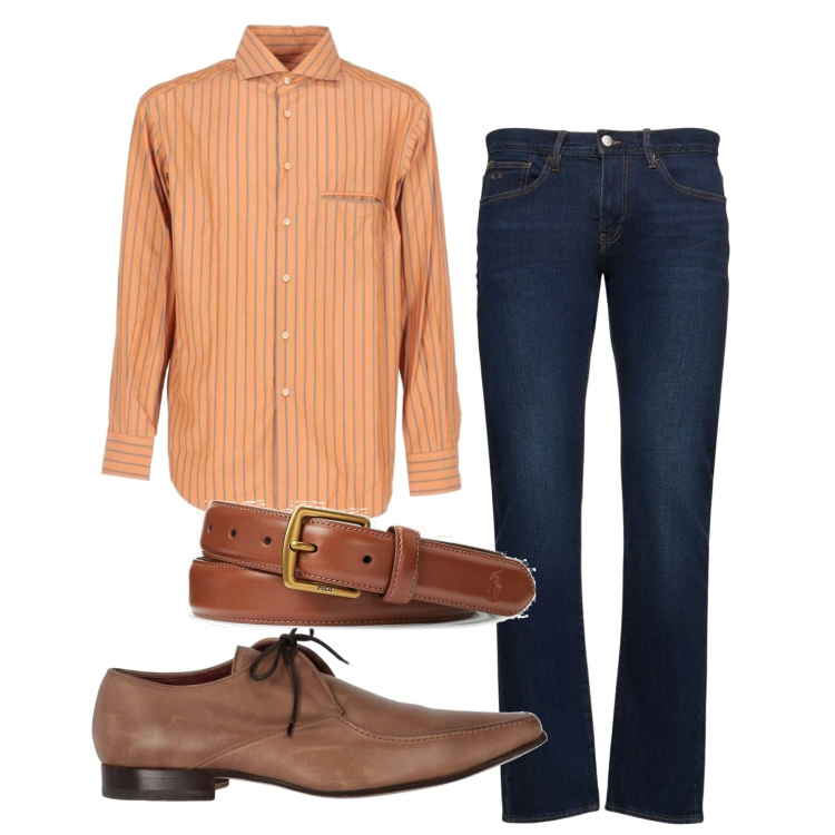Outfit uomo - Le righe arancio. Stile Casual per Tutti i giorni. Abbinamento con camicie, scarpe stringate, cinture, jeans slim fit.