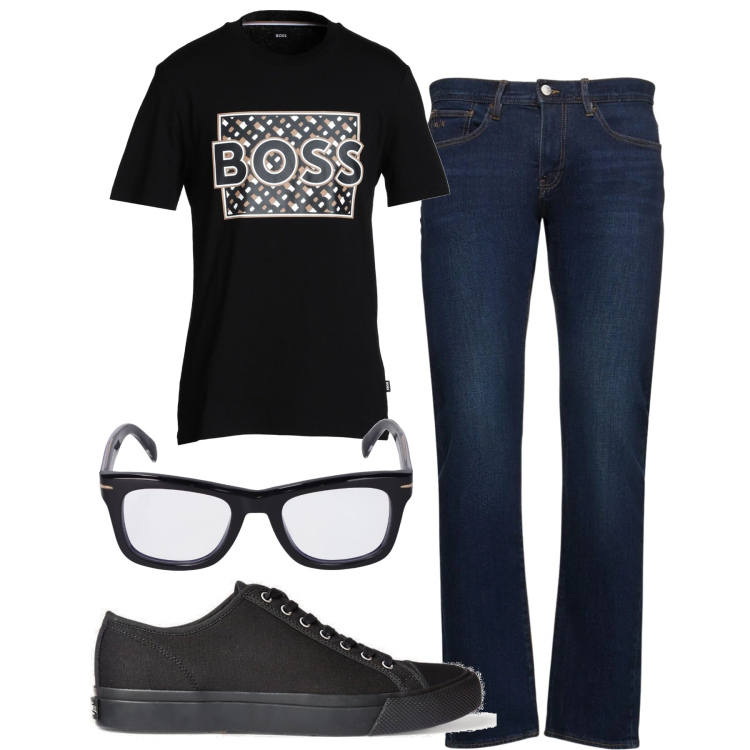 Outfit uomo - Boss. Stile Urban per Tutti i giorni. Abbinamento con t-shirt, sneakers, occhiali, jeans slim fit.