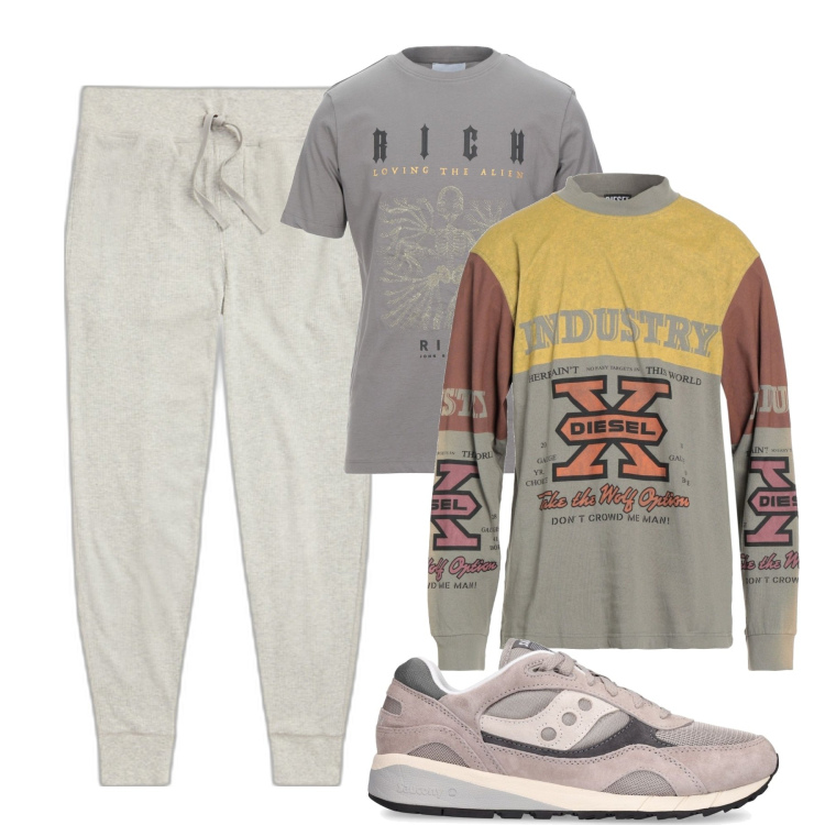 Outfit uomo - Easy. Stile Casual per Tutti i giorni. Abbinamento con t-shirt, t-shirt, pantaloni, sneakers.