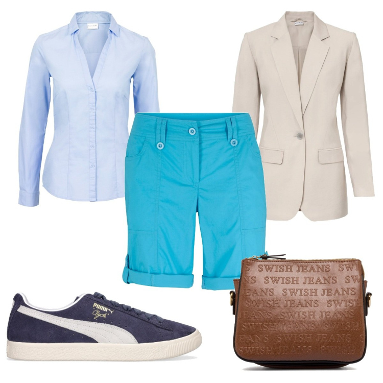 Outfit donna - Total look #1698841. Stile Trendy per Tutti i giorni. Abbinamento con camicie, bermuda, blazer, borse a tracolla, sneakers.