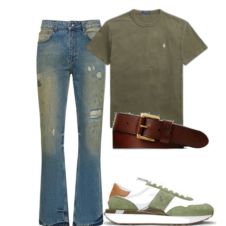 Outfit uomo - City. Stile Casual per Tutti i giorni. Abbinamento con t-shirt, cinture, sneakers, jeans dritti.