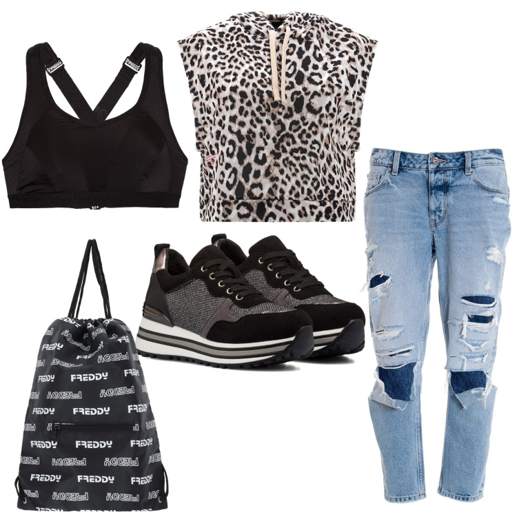 Outfit donna - Arriverà l\'autunno. Stile Casual per Tutti i giorni. Abbinamento con jeans boyfriend, reggiseni, felpe con cappuccio, zaini, sneakers.