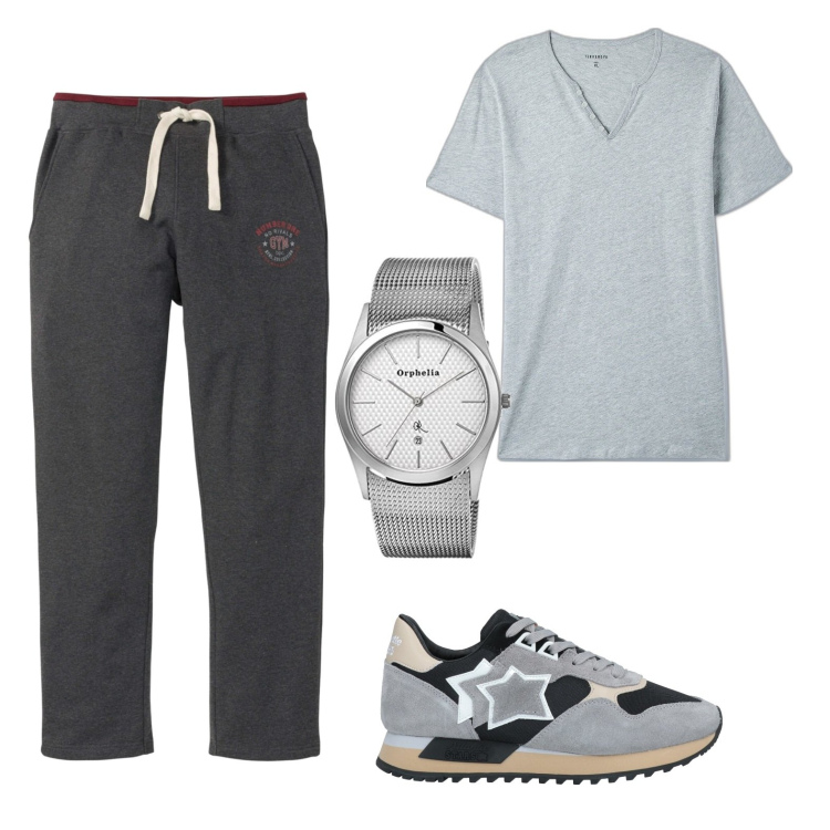 Outfit uomo - Grey. Stile Casual per Tutti i giorni. Abbinamento con pantaloni, sneakers, t-shirt, orologi.