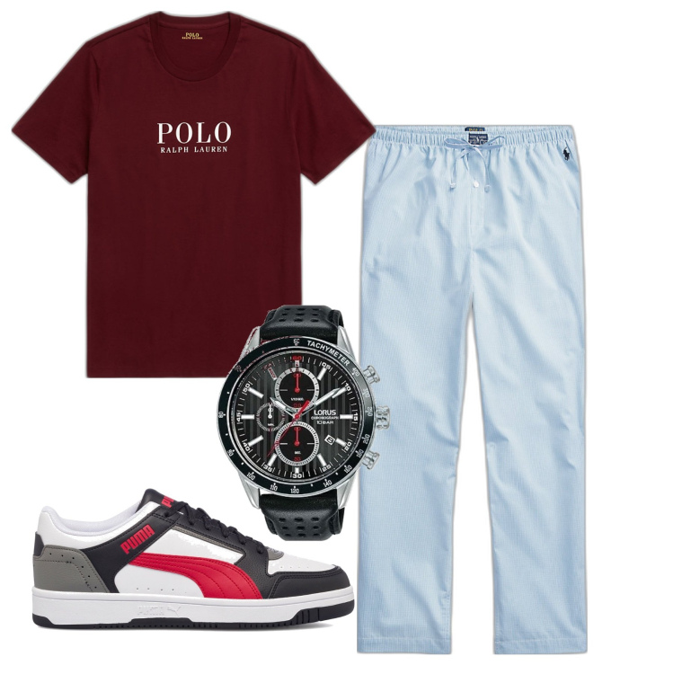 Outfit uomo - City al quadruplo. Stile Urban per Sport. Abbinamento con pantaloni, t-shirt, sneakers, orologi.