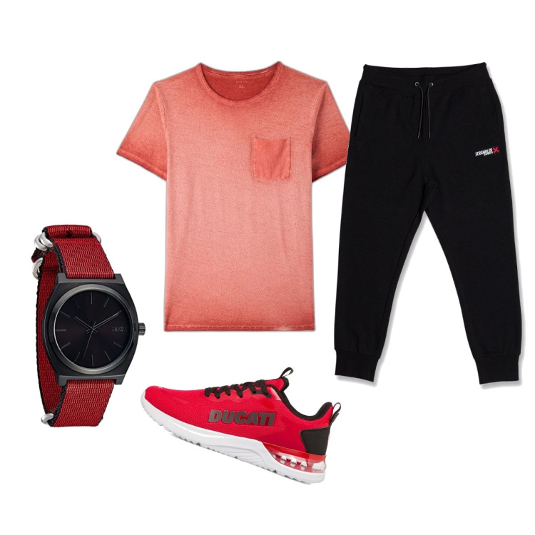 Outfit uomo - Total look #1699594. Stile Casual per Tutti i giorni. Abbinamento con t-shirt, pantaloni cargo, sneakers, orologi.
