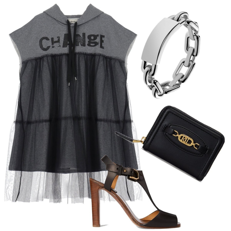 Outfit donna - L’abito urban. Stile Urban per Serata fuori. Abbinamento con vestiti corti, anelli, sandali in pelle, portafogli.