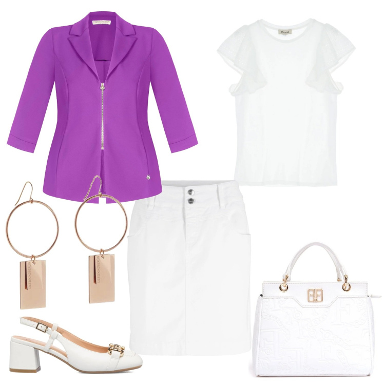 Outfit donna - In ufficio e dopo l\'aperitivo. Stile Bon Ton per Ufficio. Abbinamento con minigonne, giacche, borse tote, canottiere, décolleté, orecchini.