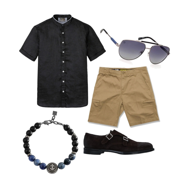 Outfit uomo - Ghost outfitter - agosto. Stile Casual per Tutti i giorni. Abbinamento con camicie a manica corta, scarpe stringate, shorts, braccialetti, occhiali da sole.