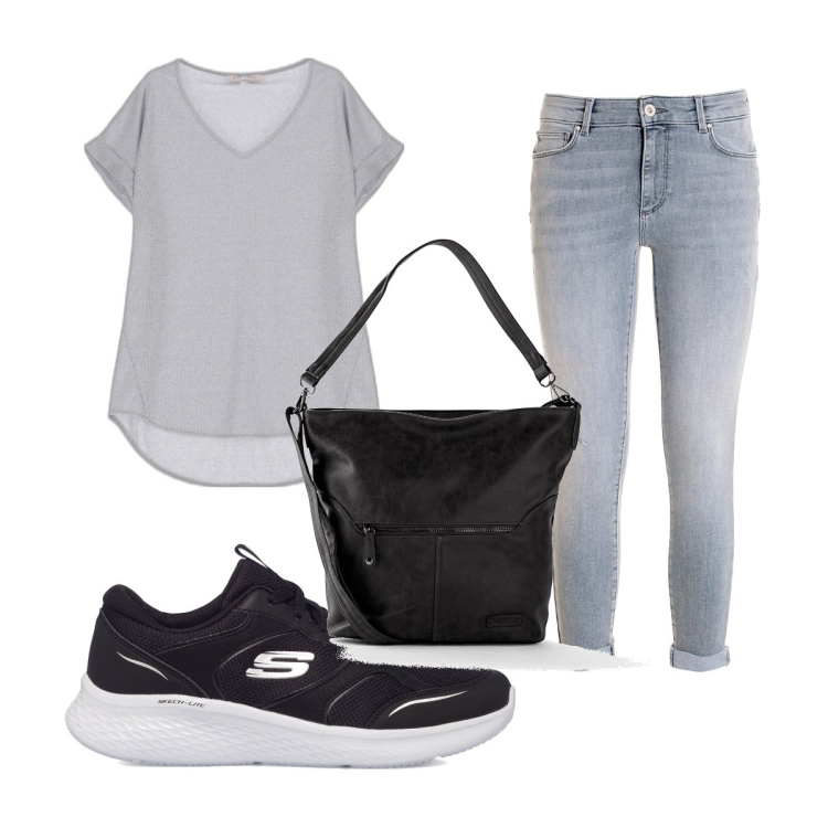 Outfit donna - Total look #1700428. Stile Basic per Tutti i giorni. Abbinamento con borse a tracolla, t-shirt, jeans, sneakers.