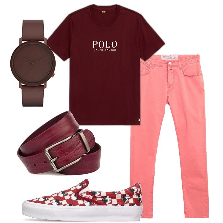 Outfit uomo - Un gelato al porto. Stile Trendy per Tutti i giorni. Abbinamento con pantaloni, t-shirt, cinture, sneakers, orologi.