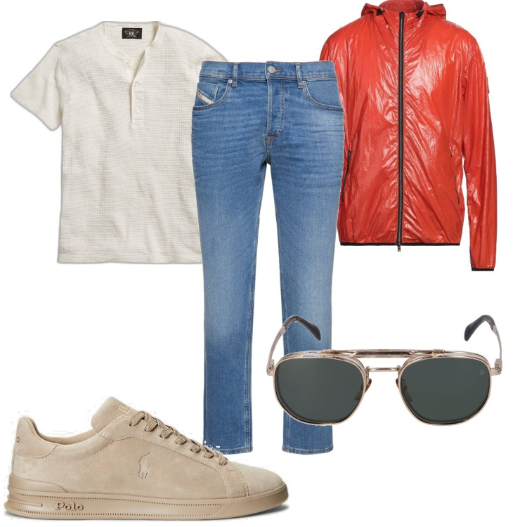 Outfit uomo - Total look #1700798. Stile Casual per Tutti i giorni. Abbinamento con giacche, t-shirt, sneakers, occhiali da sole, jeans.