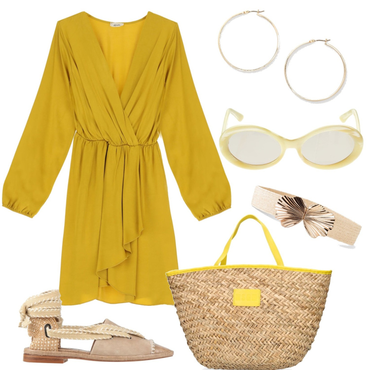 Outfit donna - Shopping day a Capri. Stile Basic per Tutti i giorni. Abbinamento con cinture, ballerine, vestiti corti, orecchini, occhiali da sole, shopping bag.