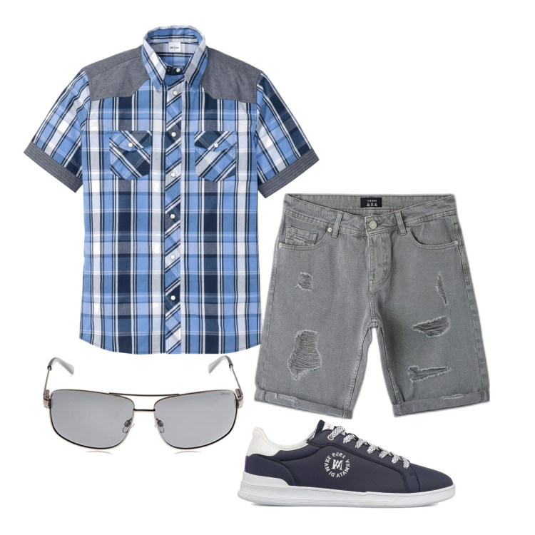 Outfit uomo - Ghost outfitter - agosto. Stile Casual per Tutti i giorni. Abbinamento con camicie a manica corta, pantaloni corti, sneakers, occhiali da sole.