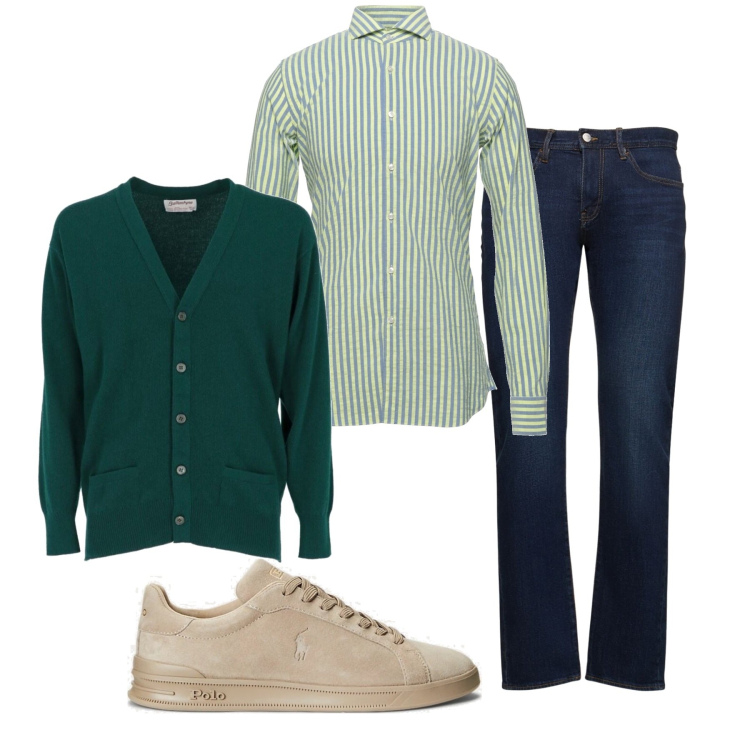 Outfit uomo - Cardigan. Stile Trendy per Tutti i giorni. Abbinamento con camicie, cardigans, sneakers, jeans slim fit.