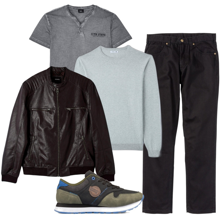 Outfit uomo - Veloce in città. Stile Urban per Tutti i giorni. Abbinamento con pantaloni, t-shirt, pullovers, cappotti, sneakers.