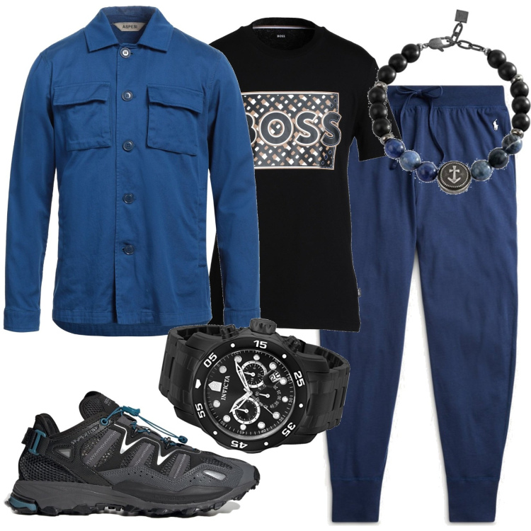 Outfit uomo - In compagnia con una vista splendida. Stile Casual per Tutti i giorni. Abbinamento con t-shirt, giacche, pantaloni, braccialetti, sneakers, orologi.