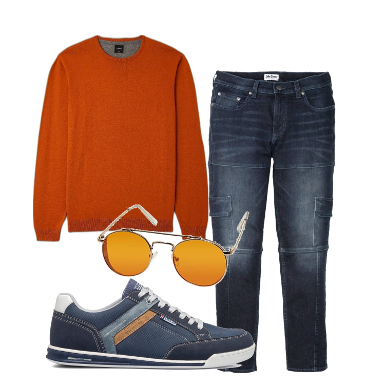 Outfit uomo - Autunno all\'orizzonte. Stile Casual per Tutti i giorni. Abbinamento con jeans slim fit, maglieria, sneakers, occhiali da sole.