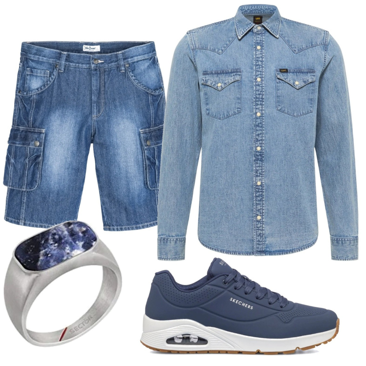 Outfit uomo - Jeans outfit. Stile Casual per Tutti i giorni. Abbinamento con bermuda, camicie, sneakers, anelli.