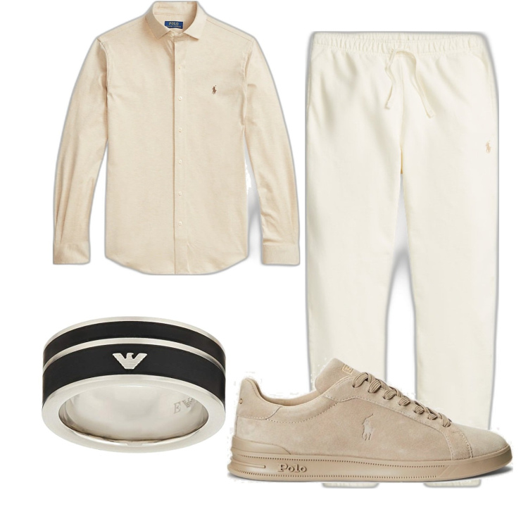 Outfit uomo - Light colours. Stile Casual per Ufficio. Abbinamento con sneakers, pantaloni, camicie, anelli.