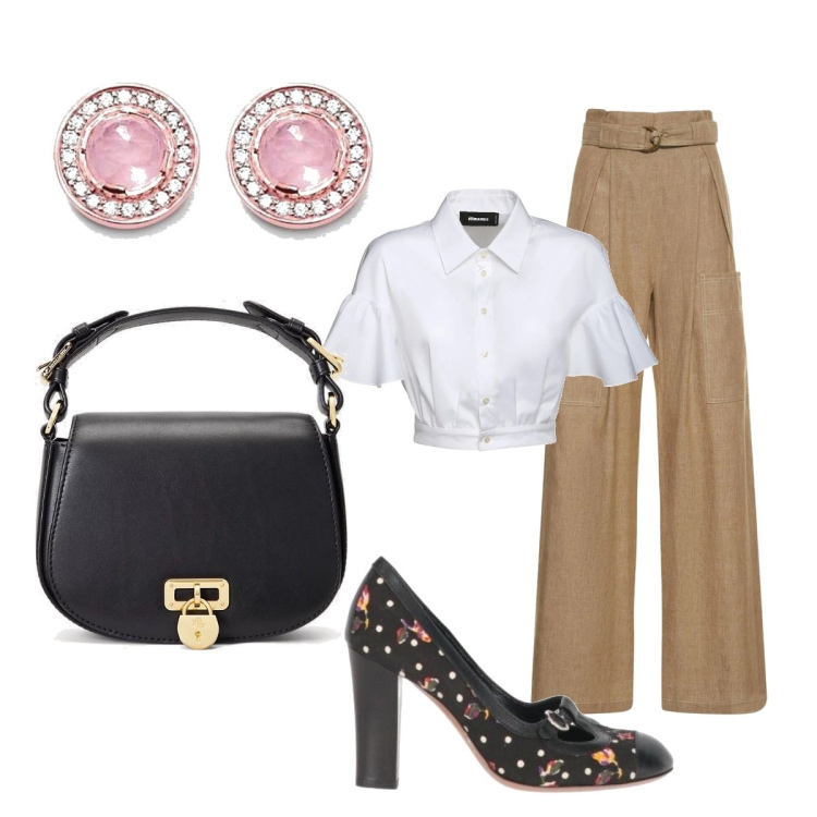 Outfit donna - Total look #1701531. Stile Bon Ton per Scuola/Università. Abbinamento con décolleté, borse a tracolla, pantaloni, camicie, orecchini.