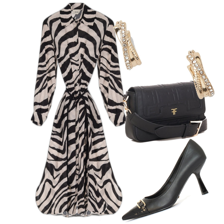 Outfit donna - In ufficio. Stile Casual chic per Ufficio. Abbinamento con borse a spalla, décolleté, vestiti midi/longuette, orecchini.