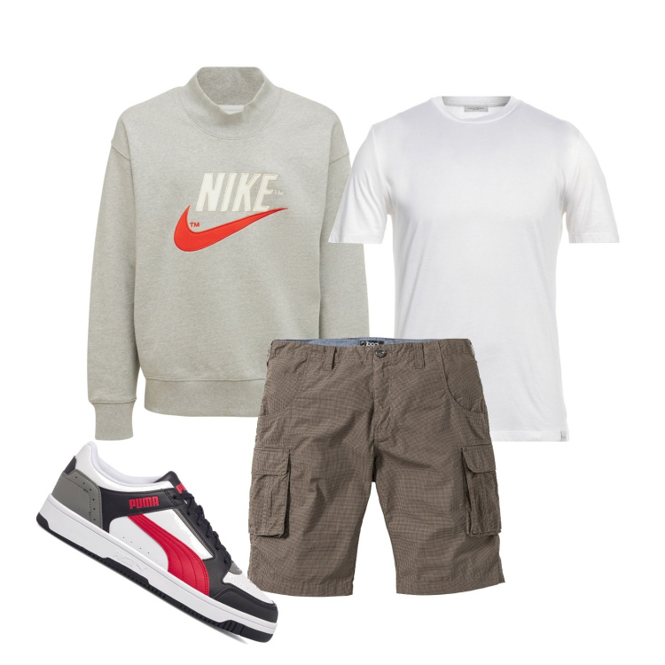 Outfit uomo - Ghost outfitter - agosto. Stile Casual per Tutti i giorni. Abbinamento con bermuda, t-shirt, sneakers, felpe.