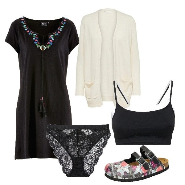 Outfit femme - confortable à la maison. Style Basique pour Tous les jours. Assortir avec robes longues, slip, mocassins, gilets, bralette.