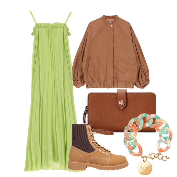 Outfit donna - Ghost outfitter - agosto. Stile Trendy per Tutti i giorni. Abbinamento con stivaletti, giacche, vestiti lunghi, pochette, braccialetti.
