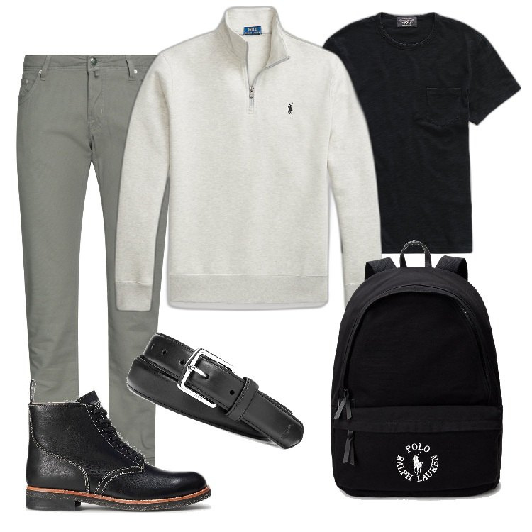 Outfit uomo - Total look #1702211. Stile Casual per Tutti i giorni. Abbinamento con pantaloni, cinture, t-shirt, pullovers, stivali, borse sportive.
