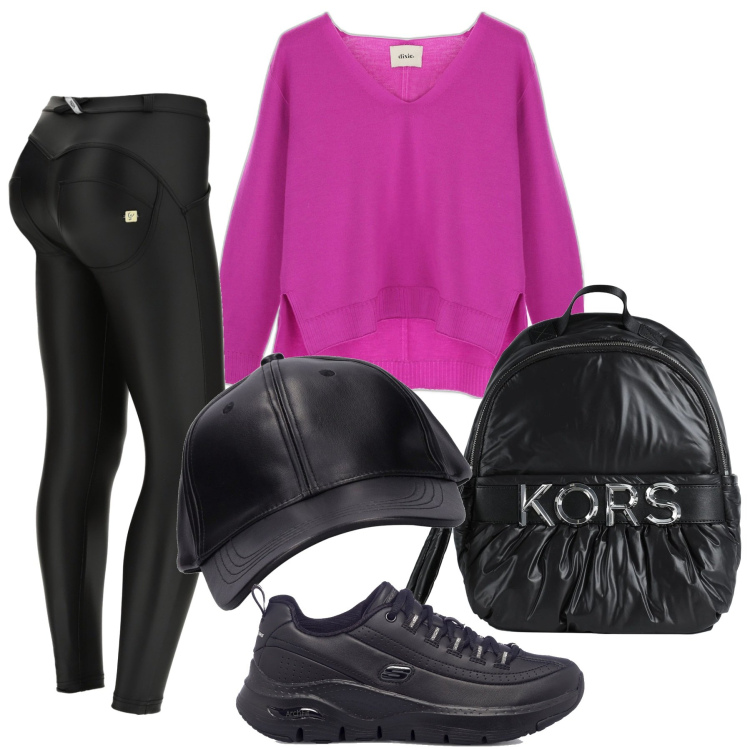 Outfit donna - Rientro con grinta. Stile Rock per Scuola/Università. Abbinamento con zaini, pantaloni skinny, sneakers, maglieria, cappelli.