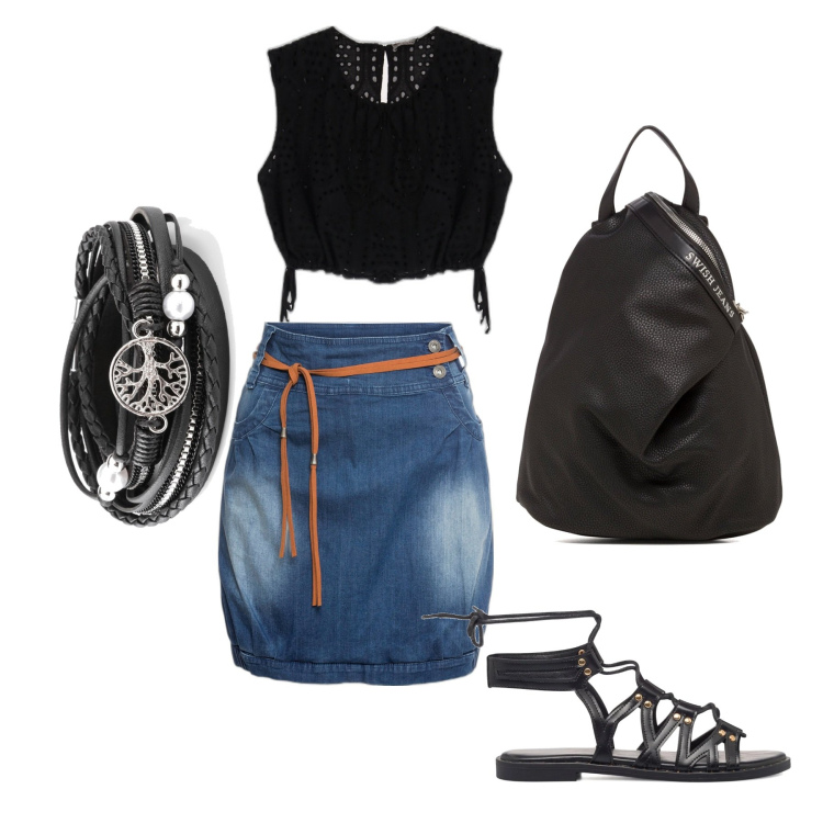 Outfit donna - Total look #1702487. Stile Boho per Mare. Abbinamento con minigonne, braccialetti, top, zaini, sandali alla schiava.