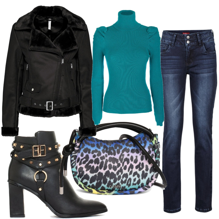Outfit donna - Total look #1702538. Stile Casual per Scuola/Università. Abbinamento con jeans, cappotti, stivaletti, maglieria, borse a mano.