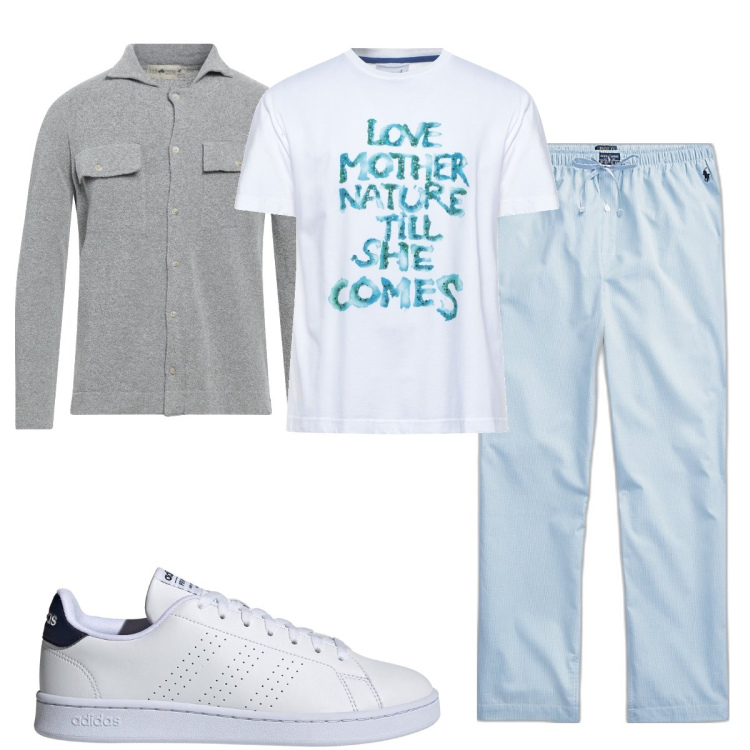 Outfit uomo - Total look #1702613. Stile Casual per Tutti i giorni. Abbinamento con t-shirt, camicie, sneakers alte, pantaloni.