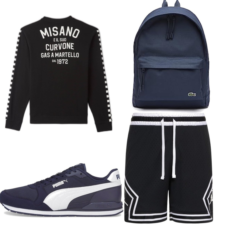 Outfit uomo - Total look #1702712. Stile Trendy per Sport. Abbinamento con felpe, sneakers, shorts, borse sportive.