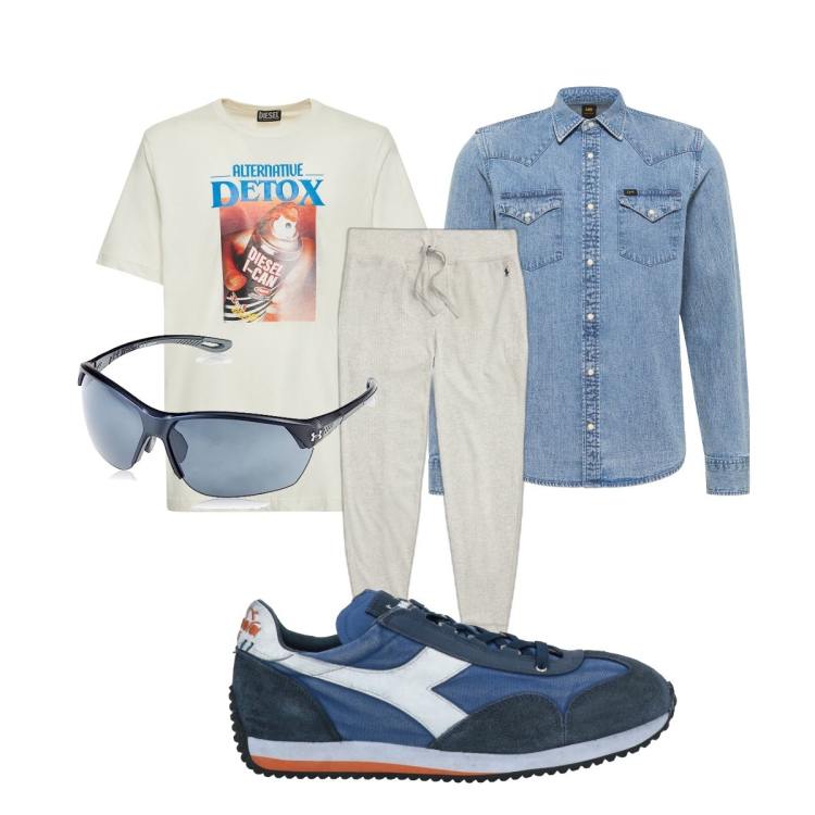 Outfit uomo - Semplicemente comodo. Stile Trendy per Tutti i giorni. Abbinamento con sneakers, pantaloni, camicie, t-shirt, occhiali da sole.