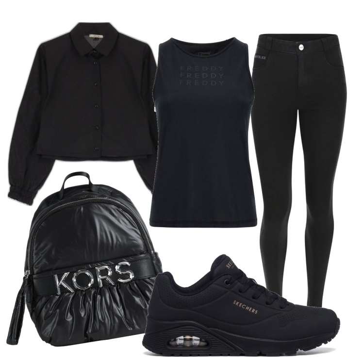 Outfit donna - In palestra. Stile Sporty chic per Sport. look ideale per Tall. Abbinamento con zaini, jeans, canottiere, sneakers, camicie.